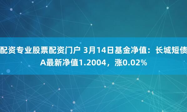 配资专业股票配资门户 3月14日基金净值：长城短债A最新净值1.2004，涨0.02%